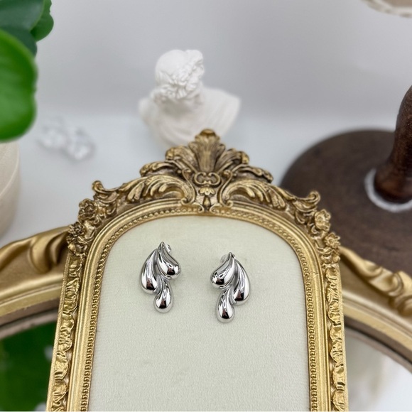 Silver Abstract Drop Earrings – Stainless Steel - Picture 1 of 9